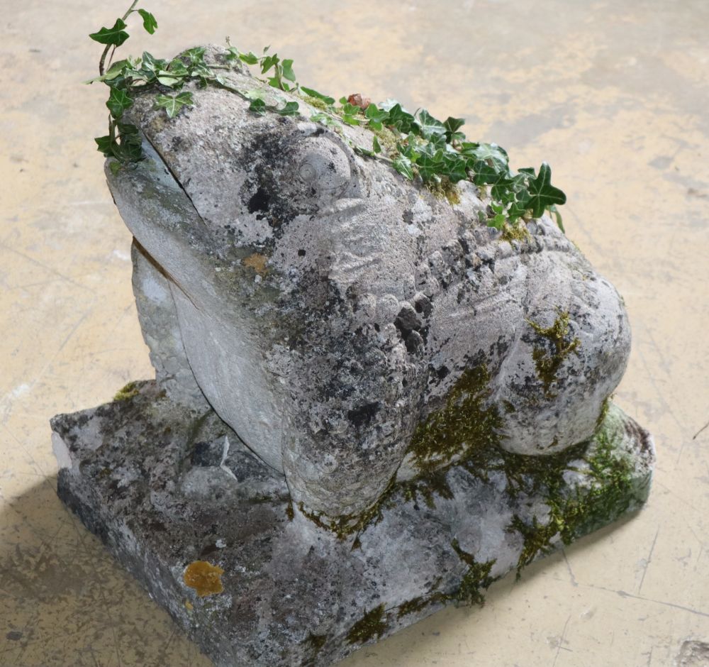 A reconstituted stone frog fountain ornament, H.43cm